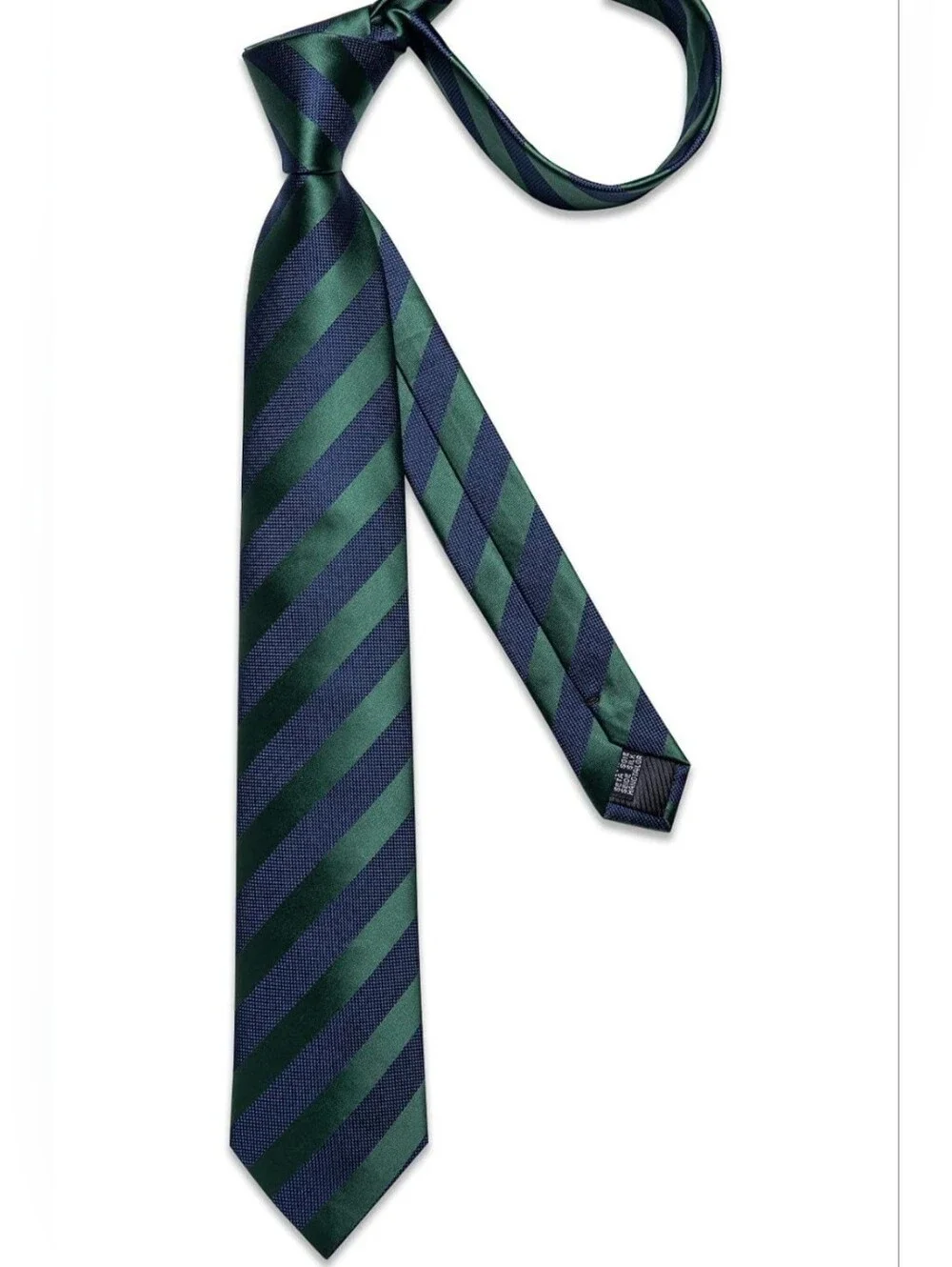 Men's Green‎ and Navy Diagonal Stripe Tie Set with Pocket Square and Cufflinks